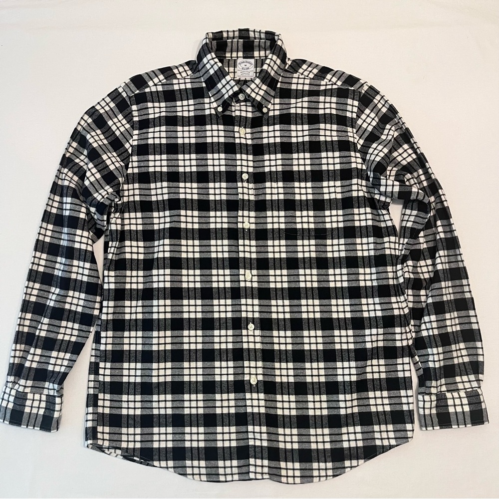 Brooks Brothers Men’s The Original Polo Shirt Cotton Flannel Black & White Plaid